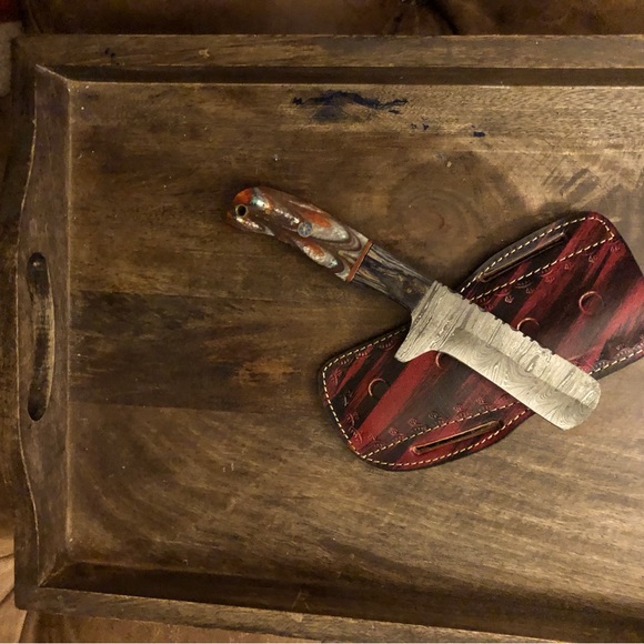 Beautiful Damascus Mini Cleaver/Chopper with Leather Sheath (Bullcutter) - Picture 2 of 10